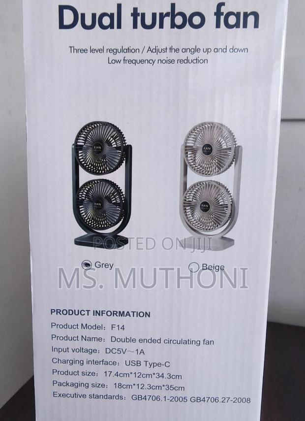 Vertical Bidirectional 2 Heads 3 Speed Rechargeable Table Top Fan - thumbnail 3