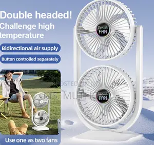 Vertical Bidirectional 2 Heads 3 Speed Rechargeable Table Top Fan