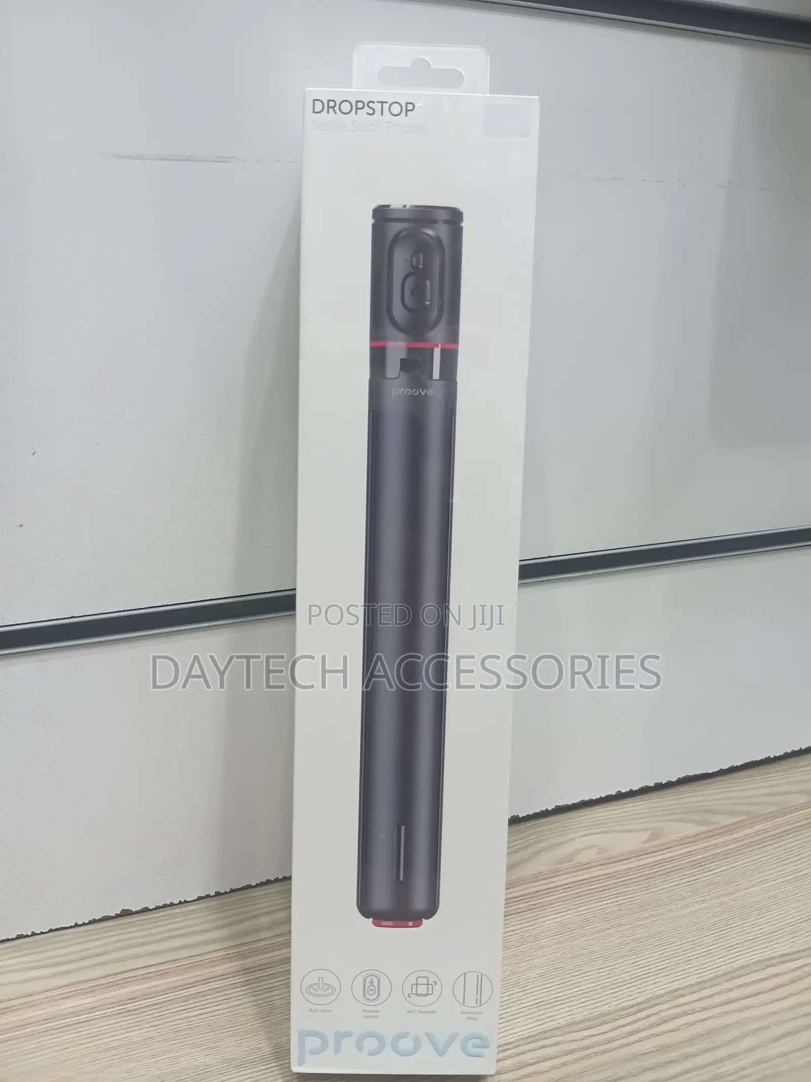 This Is a Proove Dropstop Selfie Stick Tripod Stand in Black