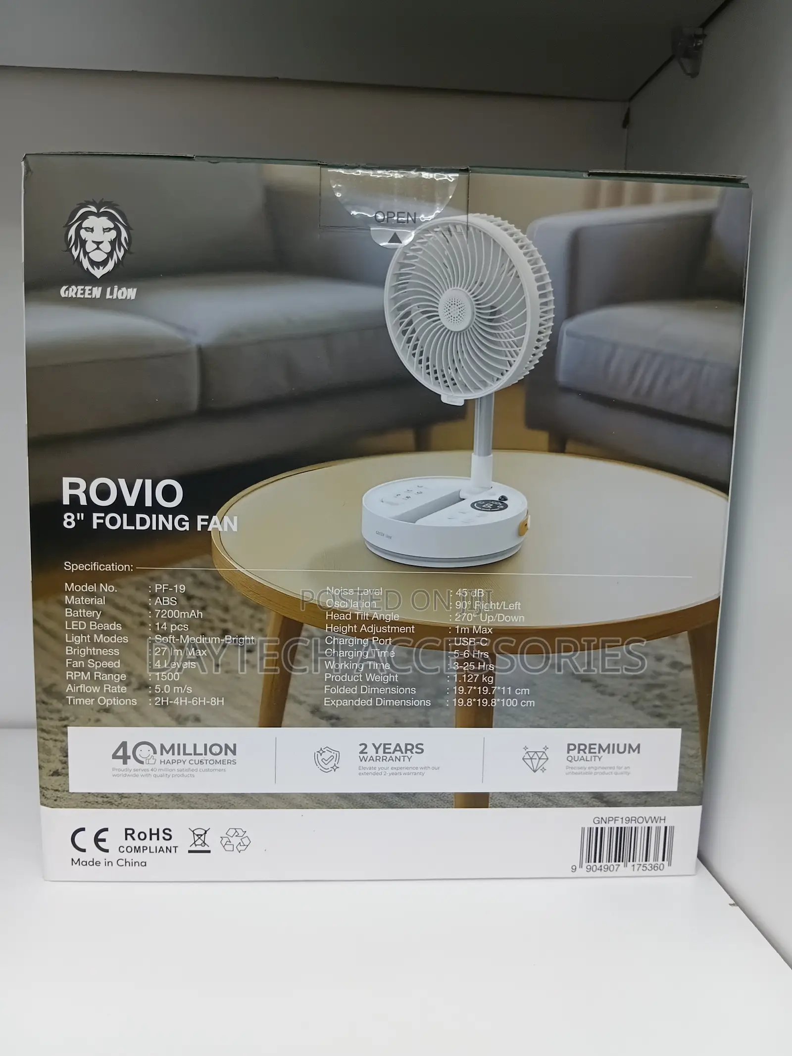 Green Lion Rovio 8" Folding Fan - White