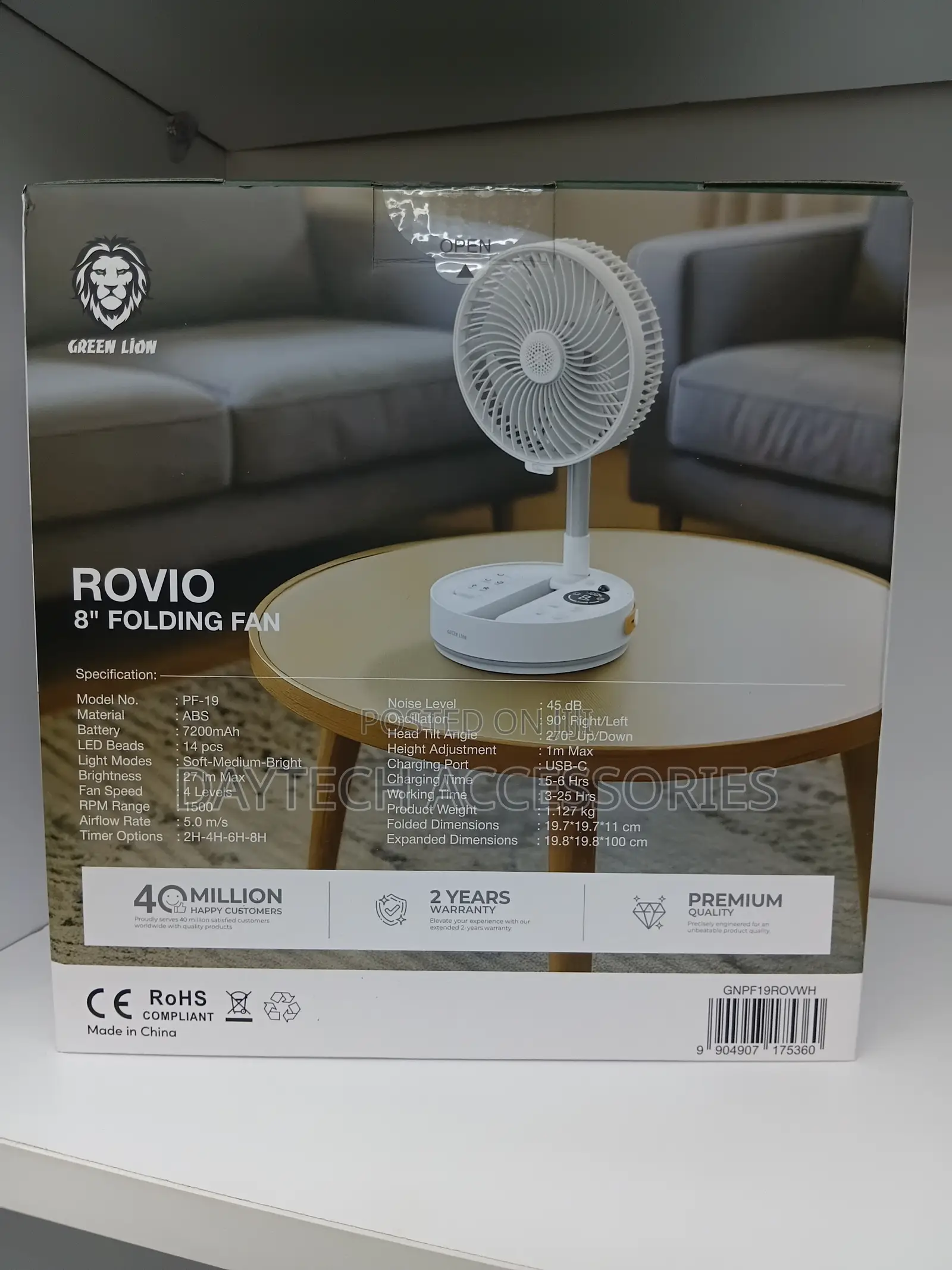 Green Lion Rovio 8" Folding Fan - White