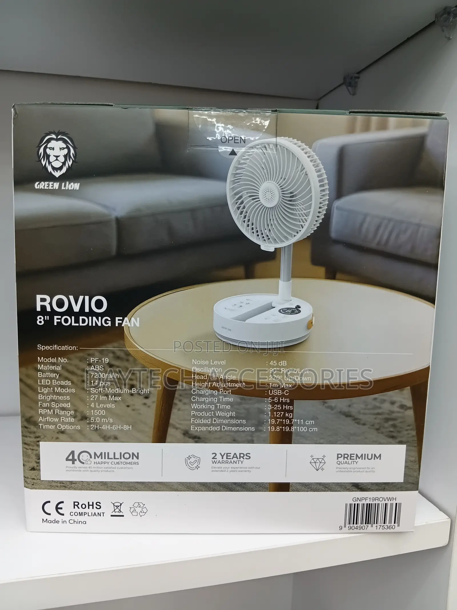 This Is a Green Lion Rovio 8" Folding Fan (Model Pf-19) in White