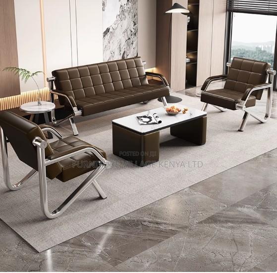 Black Leather 3+1+1 Office Sofa - thumbnail 2