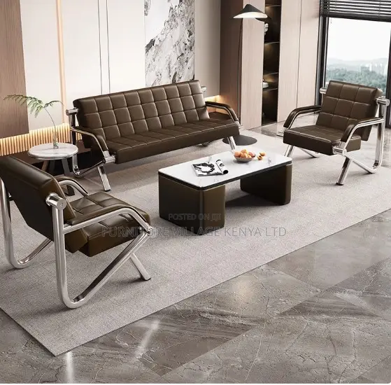 Black Leather 3+1+1 Office Sofa