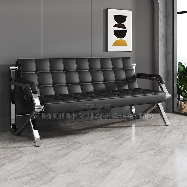 Black Leather 3+1+1 Office Sofa - thumbnail 3