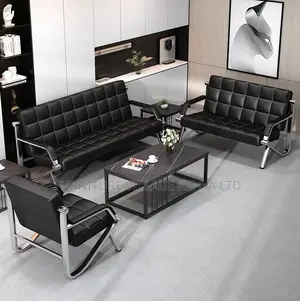 Black Leather 3+1+1 Office Sofa
