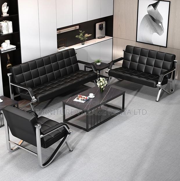 Black Leather 3+1+1 Office Sofa - thumbnail 5