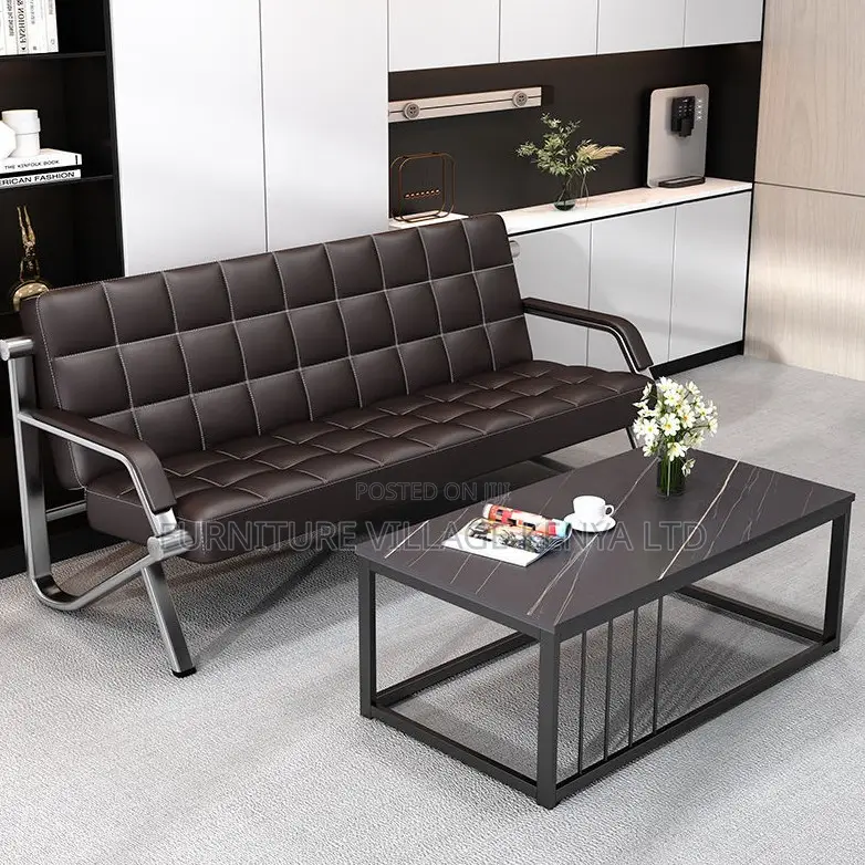 Black Leather 3+1+1 Office Sofa