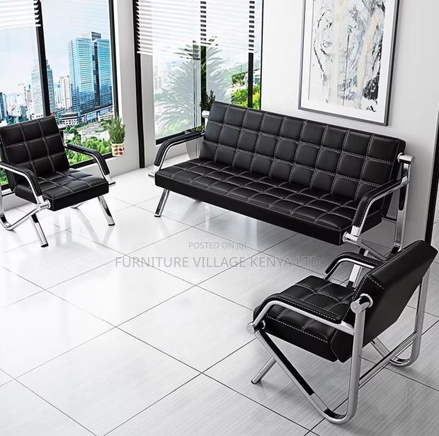 Black Leather 3+1+1 Office Sofa - thumbnail 7