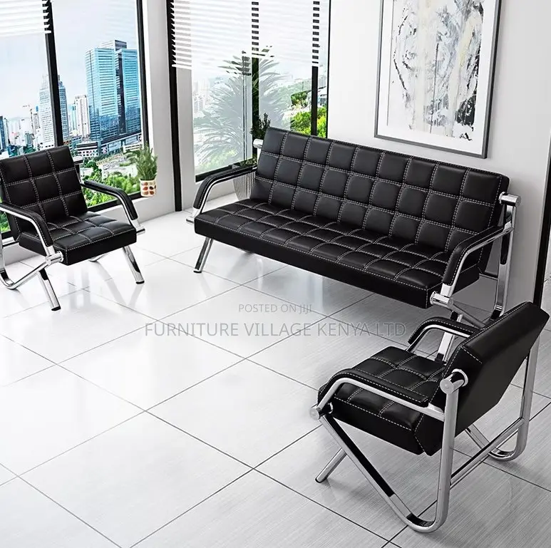 Black Leather 3+1+1 Office Sofa