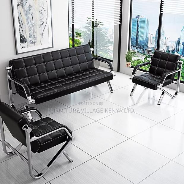 Black Leather 3+1+1 Office Sofa - thumbnail 8