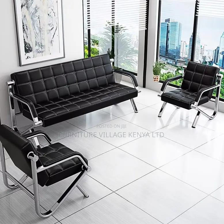 Black Leather 3+1+1 Office Sofa