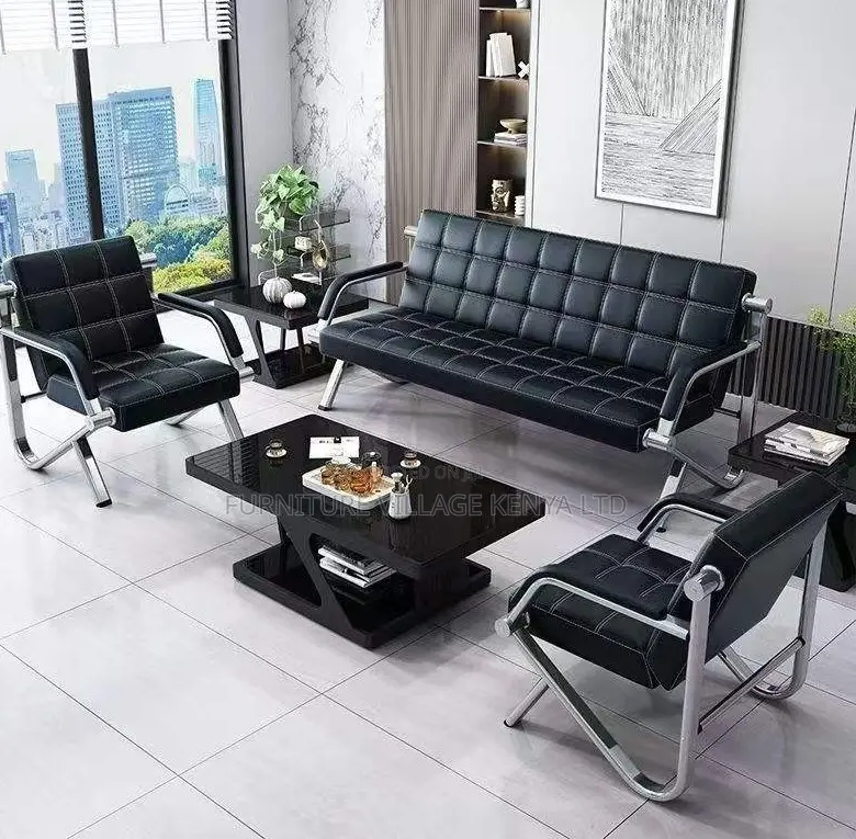 Black Leather 3+1+1 Office Sofa