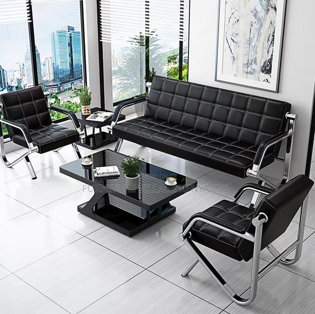 Black Leather 3+1+1 Office Sofa - thumbnail 11