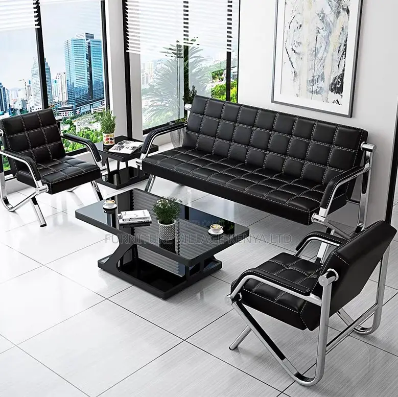 Black Leather 3+1+1 Office Sofa