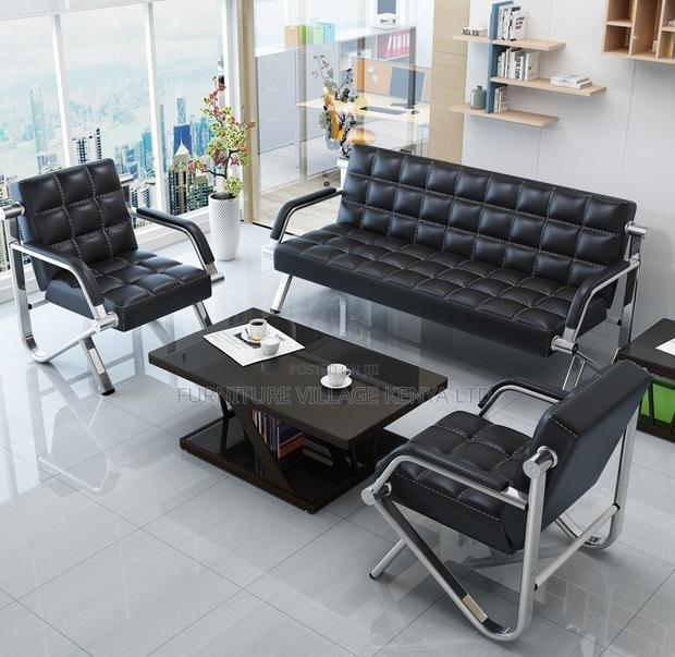 Black Leather 3+1+1 Office Sofa - thumbnail 12