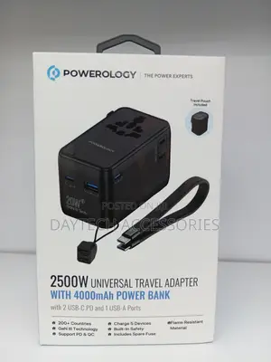 Powerology 2500w Universal Travel Adapter Built-in 4000mah Power Bank