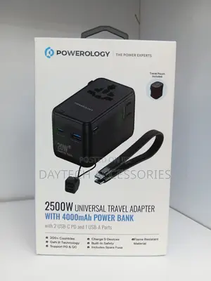 Powerology 2500w Universal Travel Adapter Built-in 4000mah Power Bank