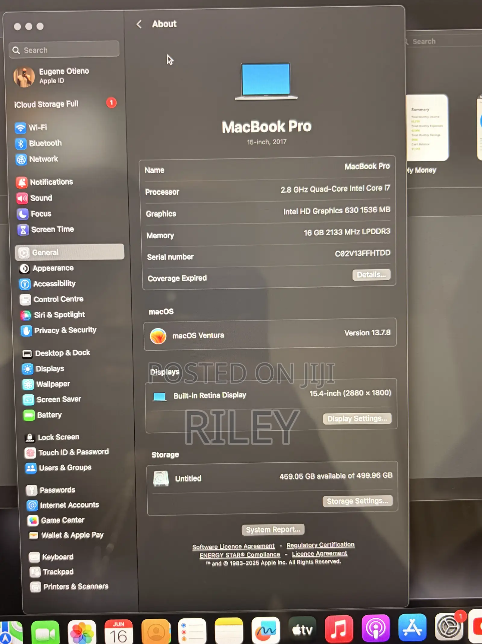 Laptop Apple MacBook Pro 2017 16GB Intel Core i7 HDD 500GB