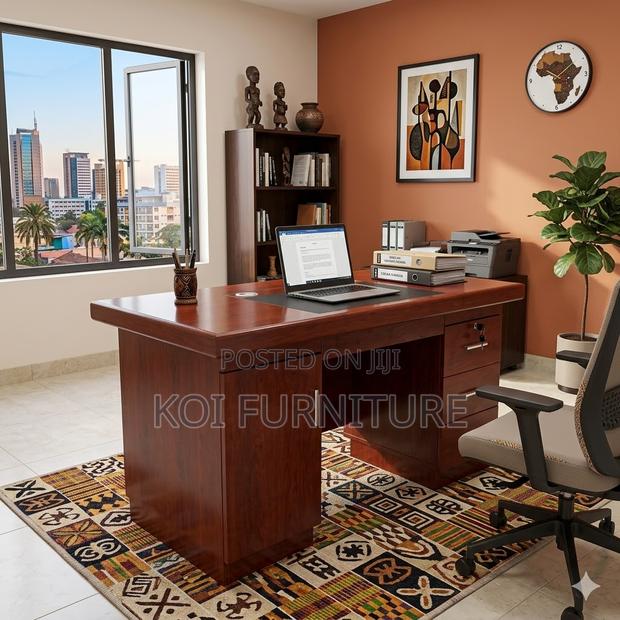 Office Desk; 1200mm Mahogany Modern Office Desk - thumbnail 3