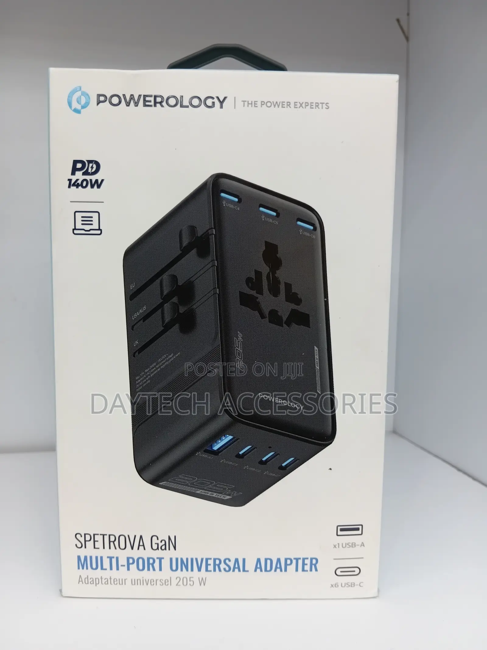 This Is a Powerology Spetrova Gan Multi-Port Travel Adapter 140w.