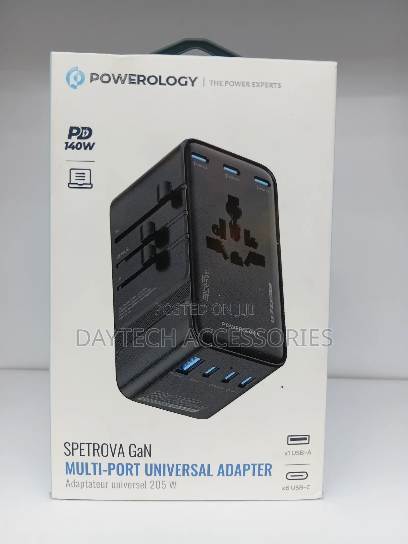 This Is a Powerology Spetrova Gan Multi-Port Travel Adapter 140w.