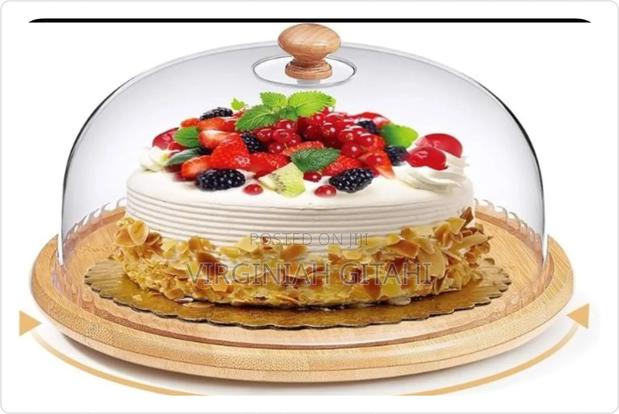 Bamboo Base Cake/Fruit Stand With High Quality Acrylic Top Dome Cover