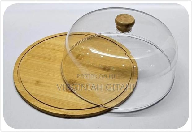 Bamboo Base Cake/Fruit Stand With High Quality Acrylic Top Dome Cover - thumbnail 2