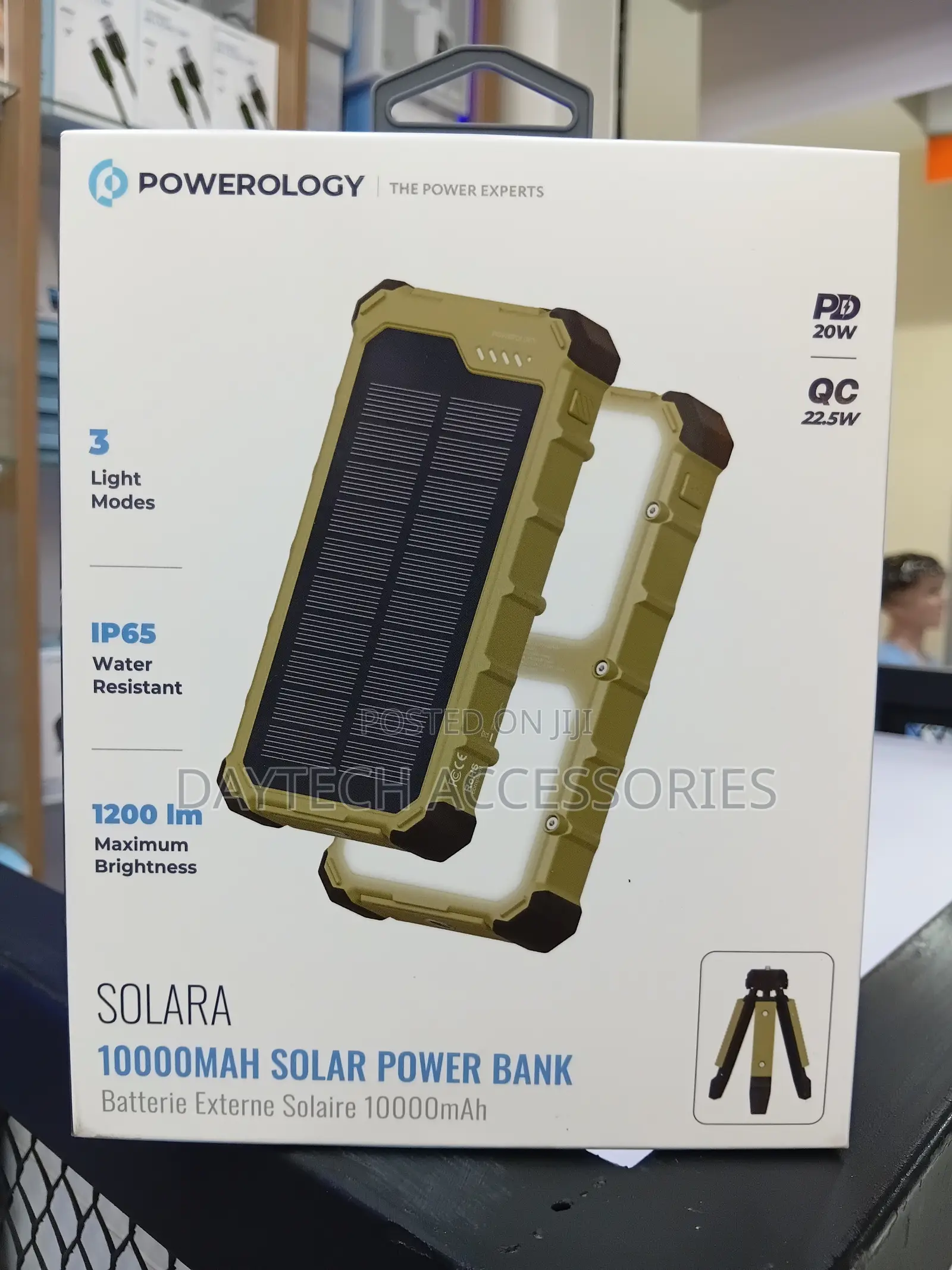 This Is a Powerology Solara 10000mah Solar Power Bank in Khaki.