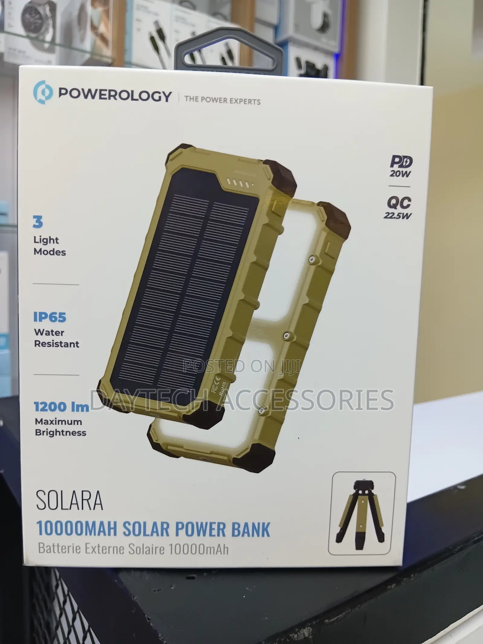 This Is a Powerology Solara 10000mah Solar Power Bank in Khaki.