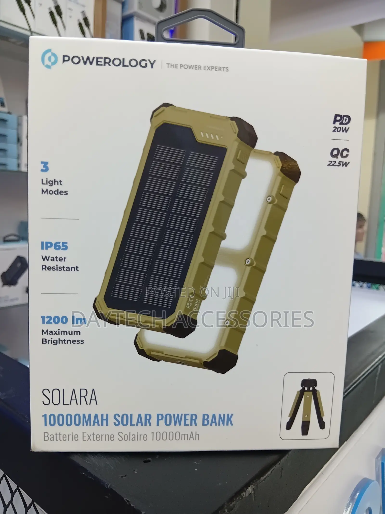 This Is a Powerology Solara 10000mah Solar Power Bank in Khaki.