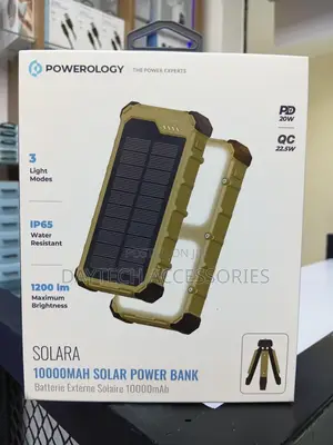 This Is a Powerology Solara 10000mah Solar Power Bank in Khaki.