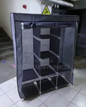 Spacious 3 Column Metallic Clothes Wardrobe With Shelves