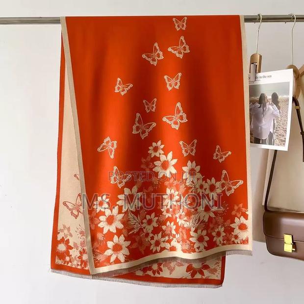 Cashmere Pashmina Shawl Ft a Delicate Floral Butterfly Print