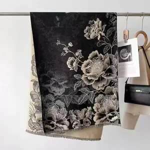 Vintage-Inspired for Lotus Print Cashmere Scarf -