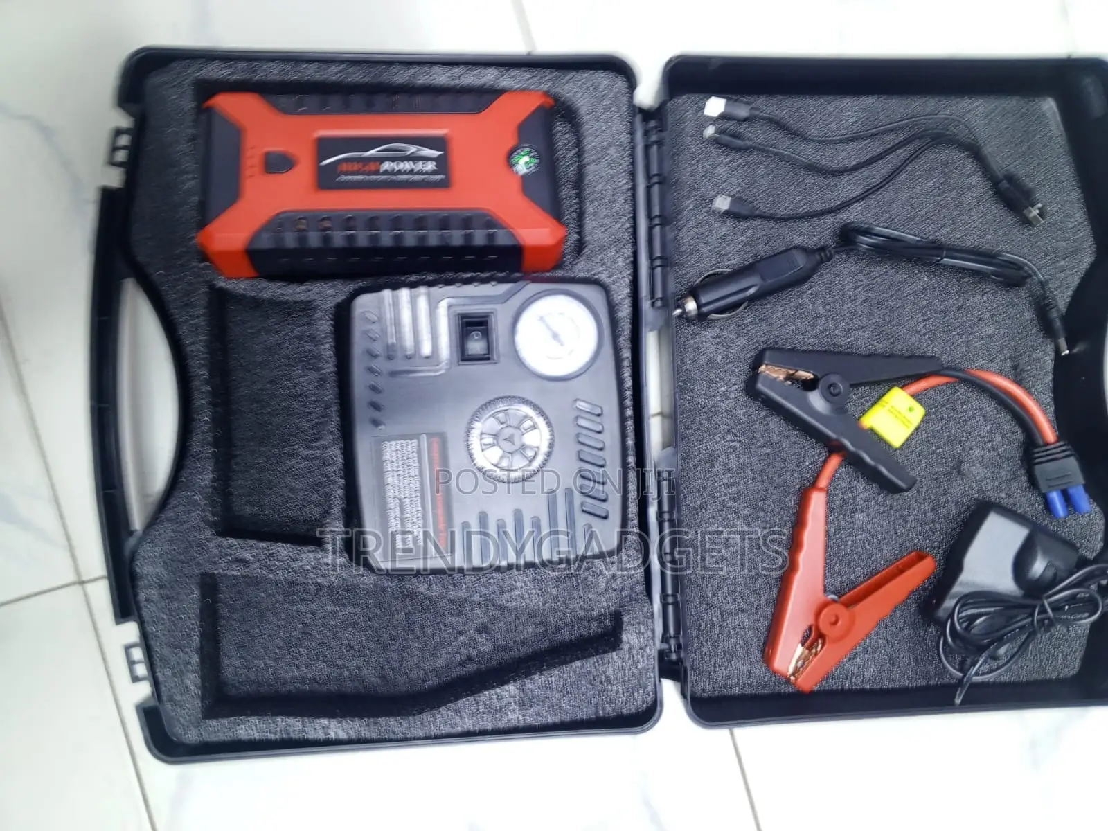 Portable 12v Jump Starter Kit With Tire Inflator and Case