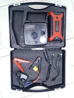 Portable 12v Jump Starter Kit With Tire Inflator and Case
