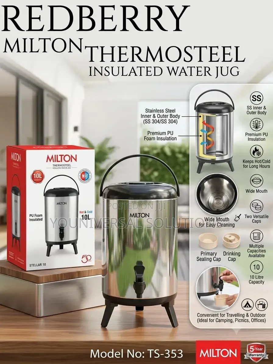 Tea Urn 10ltrs Redberry Premium Range S.Steel Insulated Jug Inside