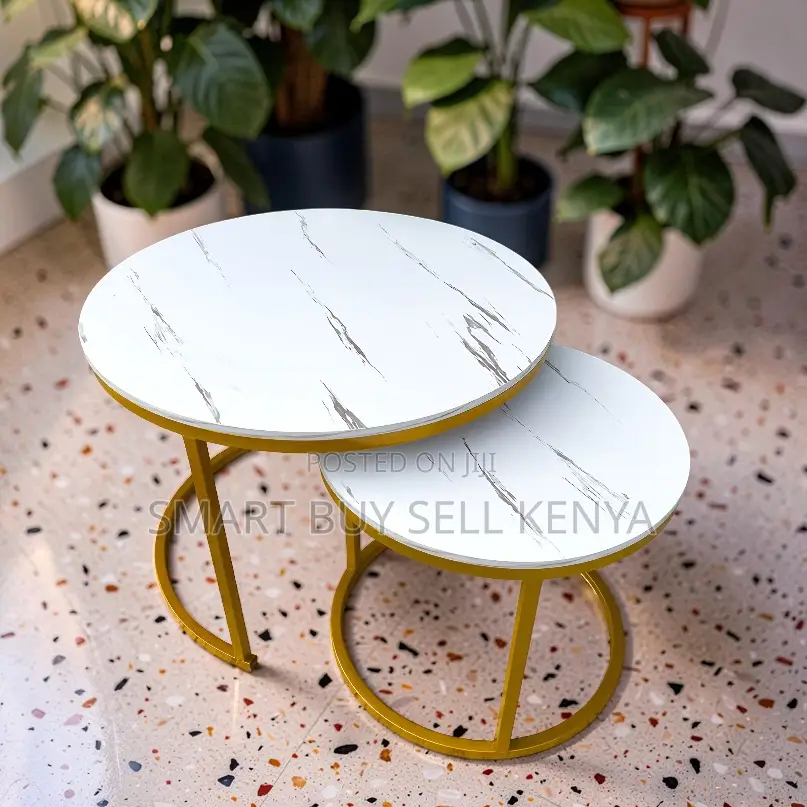 Marble Finish Marble Nesting Coffee Table Set With Gold Metal Frame