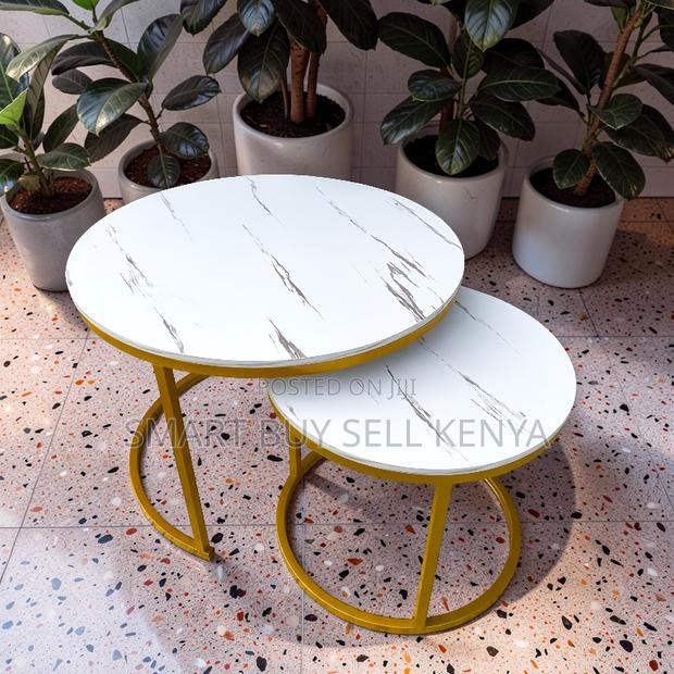 Space Saving Marble Nesting Coffee Table Set With Gold Metal Frame
