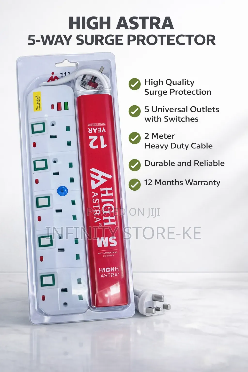 High Astra 5-way Surge Protector Extension Cable With Switches