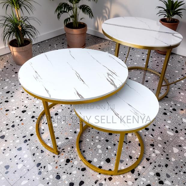 Elegant Style Marble Nesting Coffee Table Set With Gold Metal Frame