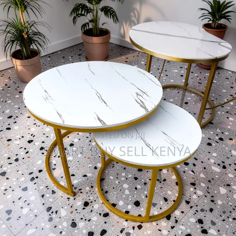 Elegant Style Marble Nesting Coffee Table Set With Gold Metal Frame