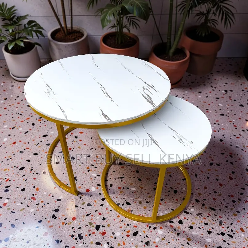 Durable Build Marble Nesting Coffee Table Set With Gold Metal Frame