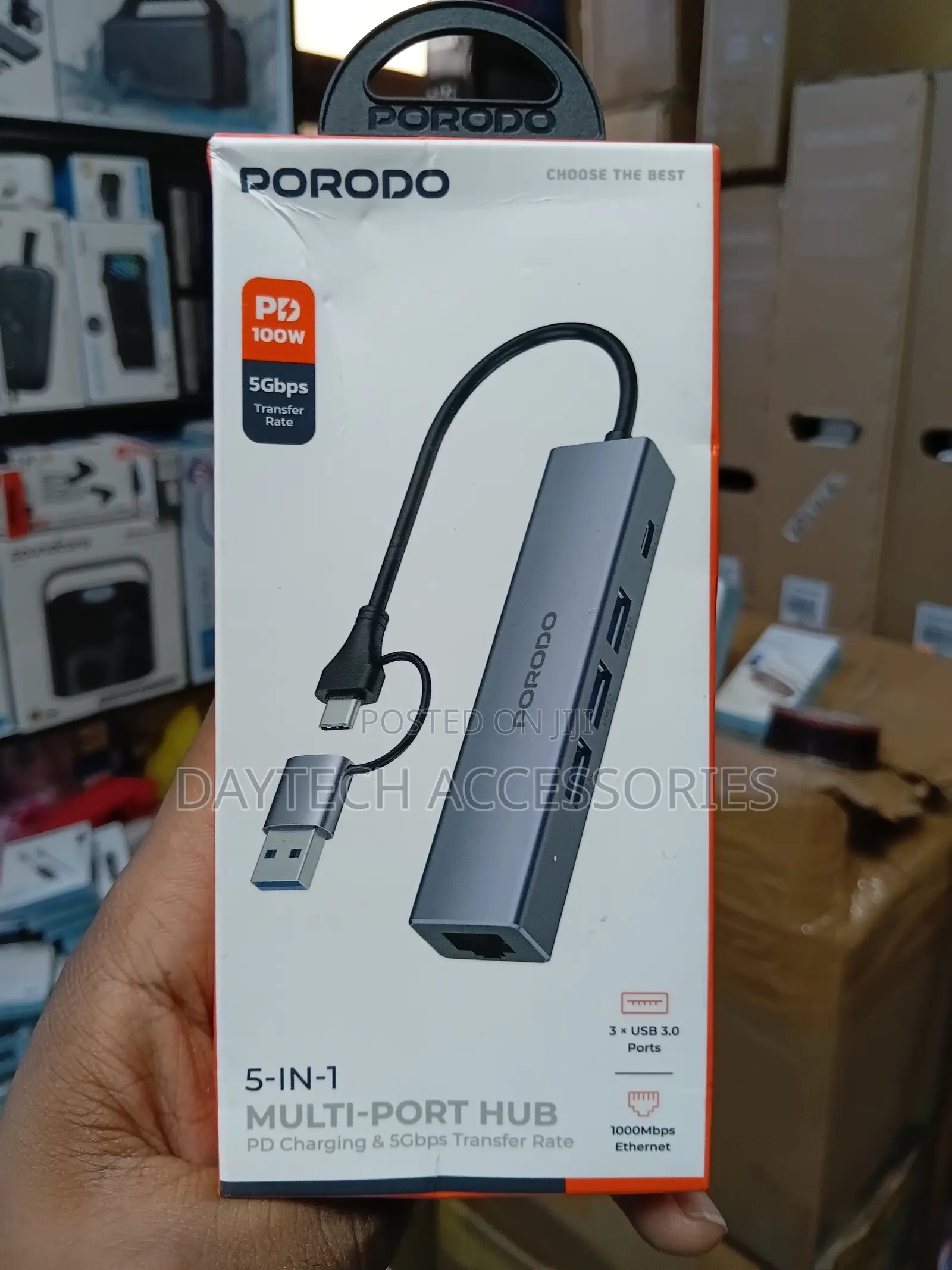 Porodo 5-in-1 Usb-C Hub Usb 3.0 Pd 100w Gigabit Ethernet