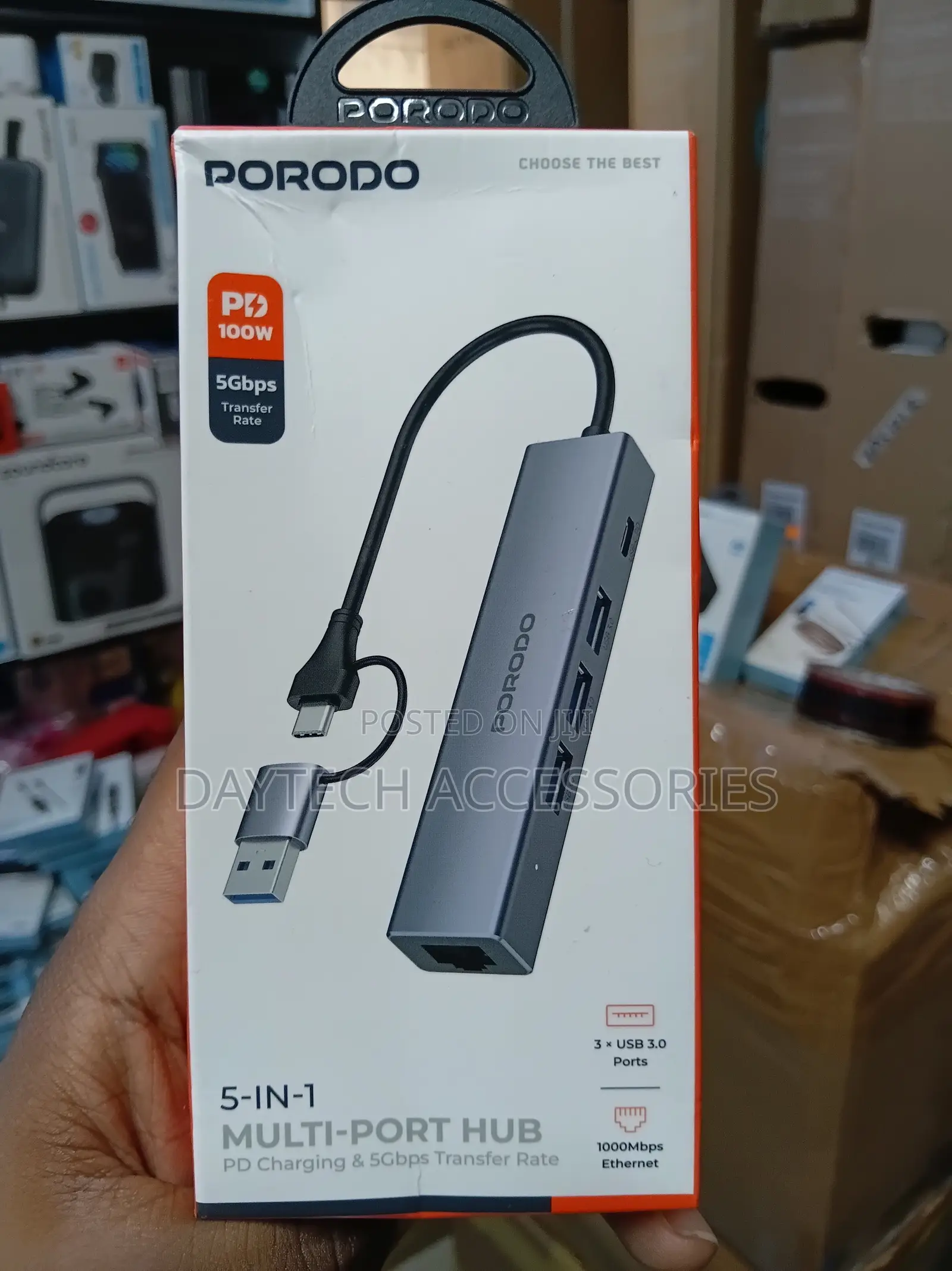 Porodo 5-in-1 Usb-C Hub Usb 3.0 Pd 100w Gigabit Ethernet