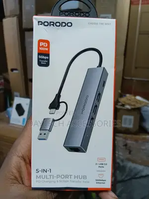 Porodo 5-in-1 Usb-C Hub Usb 3.0 Pd 100w Gigabit Ethernet