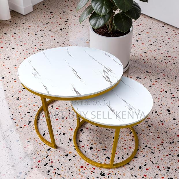 Refined Decor Marble Nesting Coffee Table Set With Gold Metal Frame