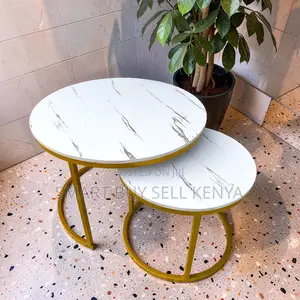 Contemporary Accent Marble Nesting Coffee Table With Gold Metal Frame
