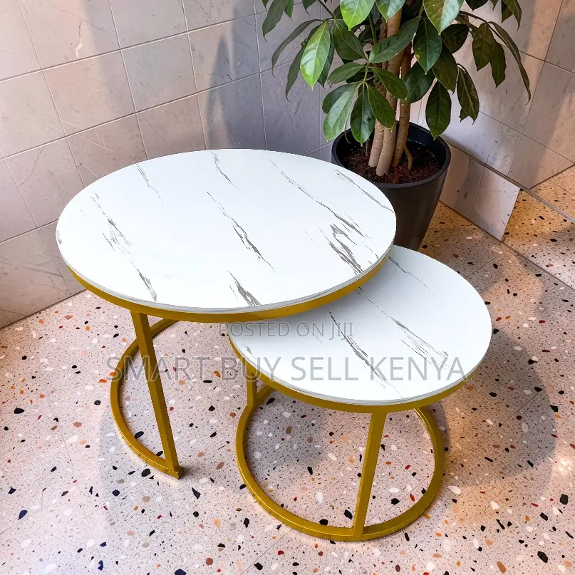 Contemporary Accent Marble Nesting Coffee Table With Gold Metal Frame